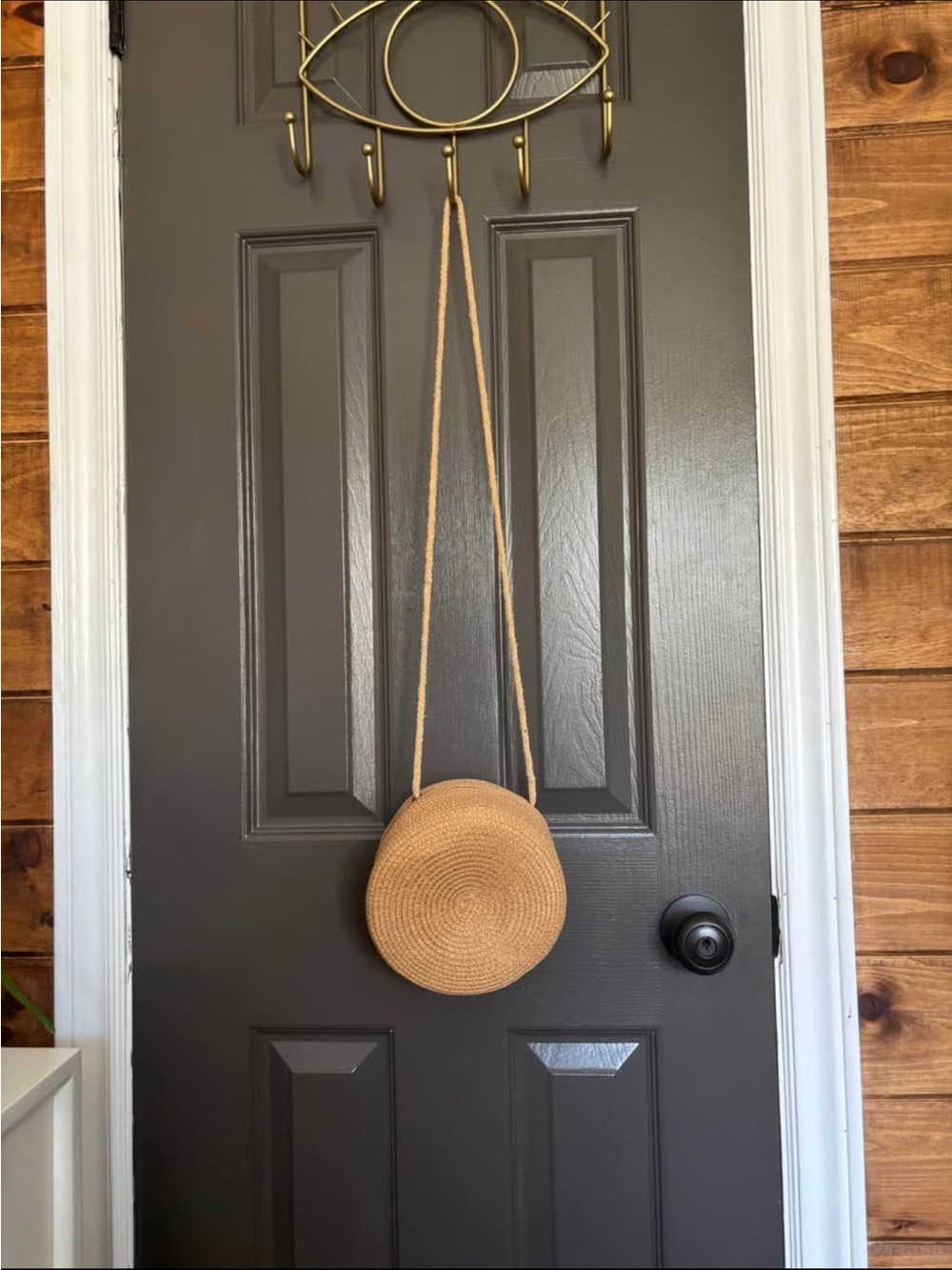 Woven Round Crossbody Purse - Tan